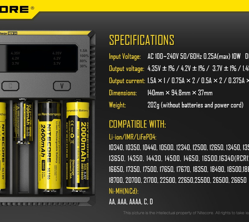 Nitecore Intellicharger New i4 Li-ion 18650 Pil Şarj Aleti